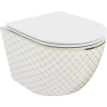 Mexen Lena Rimless toilet bowl with a slim soft close toilet seat, duroplast, white/gold checked pattern - 30224009