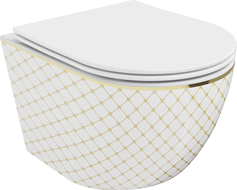 Mexen Lena Rimless WC bowl with slim soft-close seat, duroplast, white/gold check pattern - 30224009