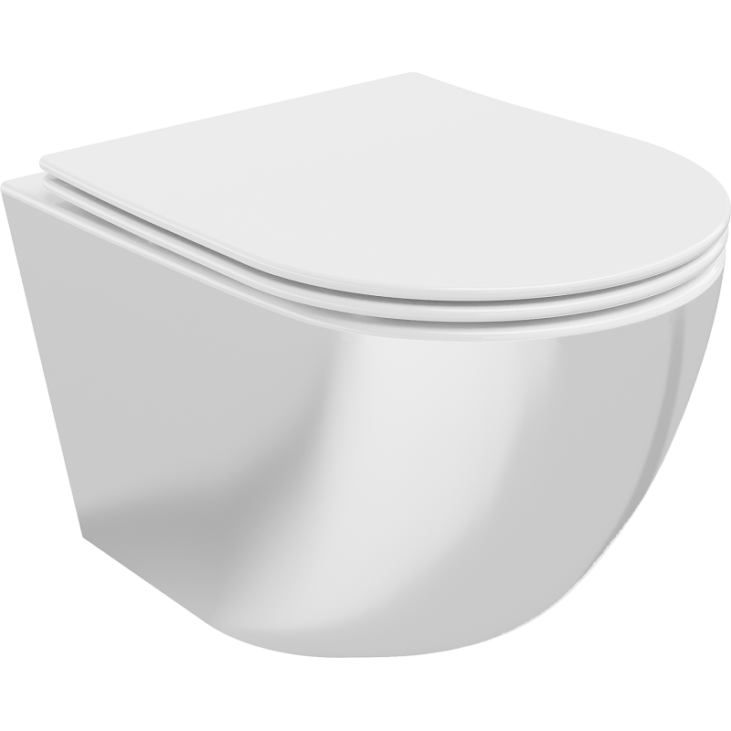 Mexen Lena Rimless toilet bowl with a slim soft close toilet seat, duroplast, White/Silver - 30224004