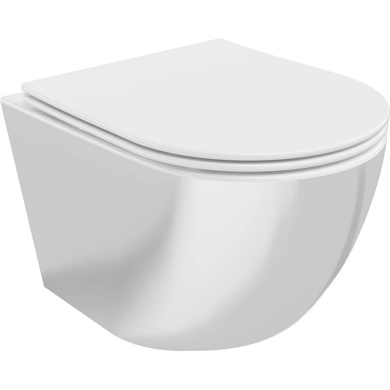 Mexen Lena rimless WC bowl with slow-close slim seat, duroplast, white/silver - 30224004