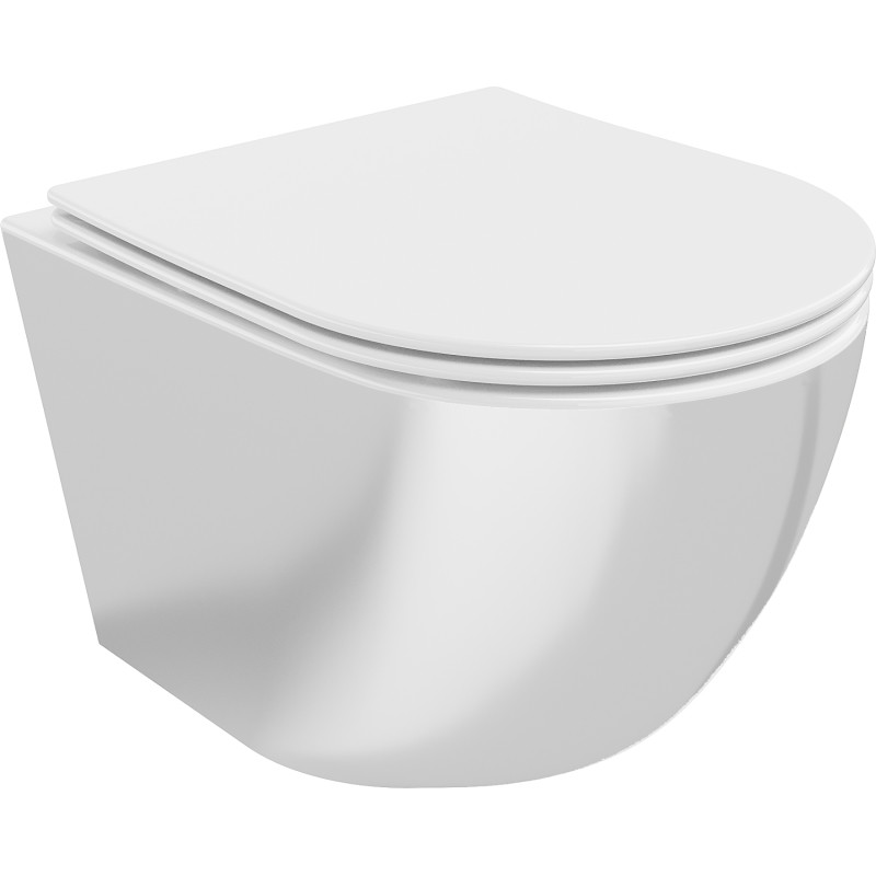 Mexen Lena Rimless WC Bowl with Soft-Close Slim Seat, Duroplast, White/Silver - 30224004