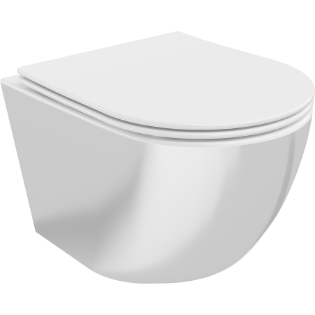 Mexen Lena Rimless toilet bowl with a slim soft close toilet seat, duroplast, White/Silver - 30224004