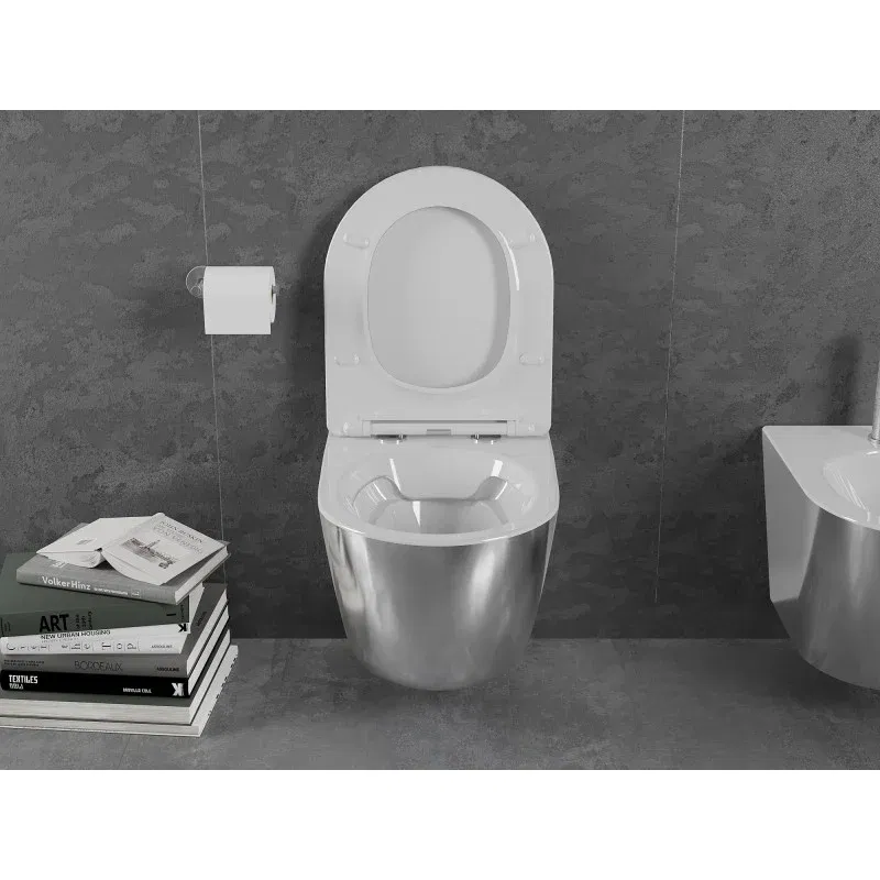 Mexen Lena rimless WC bowl with slow-close slim seat, duroplast, white/silver - 30224004