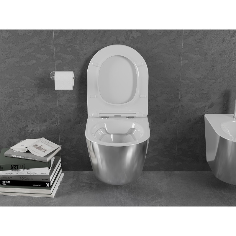 Mexen Lena Rimless WC Bowl with Soft-Close Slim Seat, Duroplast, White/Silver - 30224004