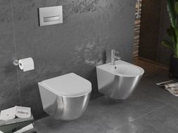 Mexen Lena Rimless toilet bowl with a slim soft close toilet seat, duroplast, White/Silver - 30224004