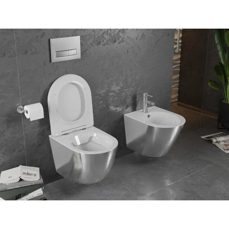 Mexen Lena rimless WC bowl with slow-close slim seat, duroplast, white/silver - 30224004