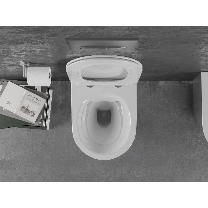 Mexen Lena Rimless WC bowl with slim soft-closing seat, duroplast, white/silver - 30224004
