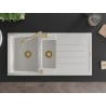 Mexen Andres granite sink 1.5-bowl with drainer and Carla kitchen tap, white - 6515-20-670700-50