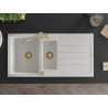 Mexen Andres granite sink 1.5-bowl with drainer and kitchen faucet Carla, white - 6515-20-670700-50