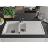 Mexen Andres 1.5-bowl granite sink with drainer and Carla kitchen faucet, white - 6515-20-670700-70