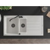 Mexen Andres granit kitchen sink 1.5-bowl with drainer and Carla kitchen faucet, white - 6515-20-670700-70