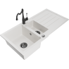 Mexen Andres granit kitchen sink 1.5-bowl with drainer and Carla kitchen faucet, white - 6515-20-670700-70