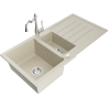 Mexen Andres 1.5-bowl granite sink with drainer and kitchen faucet Carla, beige - 6515-69-670700-00