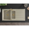 Mexen Andres granite sink with 1.5 bowls and drainer with Carla kitchen faucet, beige - 6515-69-670700-50