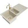 Mexen Andres granite sink with 1.5 bowls and drainer with Carla kitchen faucet, beige - 6515-69-670700-50