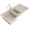 Mexen Andres 1.5-compartment granite sink with a drip tray and kitchen mixer tap Carla, Beige - 6515-69-670700-69