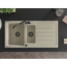 Mexen Andres granite sink 1.5-bowl with drainer and kitchen faucet Carla, beige - 6515-69-670700-70