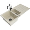 Mexen Andres 1.5-compartment granite sink with a drip tray and kitchen mixer tap Carla, Beige - 6515-69-670700-70