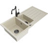 Mexen Andres granite sink 1.5-bowl with drainer and kitchen faucet Carla, beige - 6515-69-670700-70