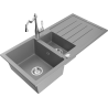 Mexen Andres 1.5-bowl granite sink with drainer and Carla kitchen faucet, gray - 6515-71-670700-00