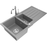 Mexen Andres granite sink 1.5-bowl with drainer and kitchen faucet Carla, gray - 6515-71-670700-00