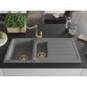 Mexen Andres granite sink 1.5-bowl with drainer and kitchen faucet Carla, gray - 6515-71-670700-50