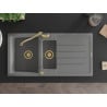 Mexen Andres 1.5-bowl granite sink with drainer and Carla kitchen faucet, gray - 6515-71-670700-50