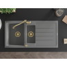 Mexen Andres granite sink 1.5-bowl with drainer and kitchen faucet Carla, gray - 6515-71-670700-50