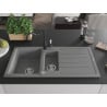 Mexen Andres granite sink 1.5-bowl with drainer and kitchen tap Carla, grey - 6515-71-670700-70