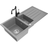 Mexen Andres granite sink 1.5-bowl with drainer and kitchen faucet Carla, gray - 6515-71-670700-70