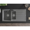 Mexen Andres granite sink 1.5-bowl with drainer and kitchen faucet Carla, gray - 6515-71-670700-70