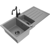 Mexen Andres granite sink 1.5-bowl with drainer and Carla kitchen faucet, gray - 6515-71-670700-70-B