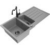 Mexen Andres granite sink 1.5-bowl with drainer and kitchen faucet Carla, gray - 6515-71-670700-70-B