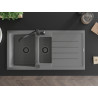 Mexen Andres granite sink 1.5-bowl with drainer and Carla kitchen faucet, gray - 6515-71-670700-70-B