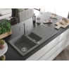Mexen Andres granite sink 1.5-bowl with drainer and kitchen faucet Carla, gray - 6515-71-670700-71