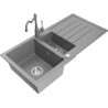 Mexen Andres granite sink 1.5-bowl with drainer and kitchen faucet Carla, gray - 6515-71-670700-71