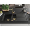 Mexen Andres granite sink 1.5-bowl with drainer and Carla kitchen faucet, black/silver - 6515-73-670700-50