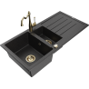 Mexen Andres 1.5-bowl granite sink with drainer and Carla kitchen tap, black/silver - 6515-73-670700-50