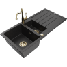 Mexen Andres granite sink 1.5-bowl with drainer and Carla kitchen faucet, black/silver - 6515-73-670700-50