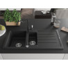 Mexen Andres granite sink 1.5-bowl with drainer and kitchen faucet Carla, black/silver - 6515-73-670700-70