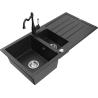 Mexen Andres 1.5-compartment granite sink with a drip tray and kitchen mixer tap Carla, Black/Silver - 6515-73-670700-70