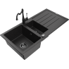 Mexen Andres 1.5-bowl granite sink with drainer and Carla kitchen tap, black/silver - 6515-73-670700-70-B