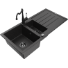 Mexen Andres 1.5-bowl granite sink with drainer and kitchen faucet Carla, black/silver - 6515-73-670700-70-B
