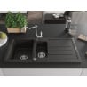 Mexen Andres granite sink 1.5-bowl with drainer and Carla kitchen tap, black/gold metallic - 6515-75-670700-00
