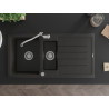 Mexen Andres 1.5 Bowl Granite Sink with Drainer and Carla Kitchen Faucet, Black/Gold Metallic - 6515-75-670700-00
