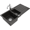 Mexen Andres granite sink 1.5-bowl with drainer and kitchen faucet Carla, black/gold metallic - 6515-75-670700-00
