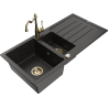 Mexen Andres 1.5-compartment granite sink with a drip tray and kitchen mixer tap Carla, Black/Gold metallic - 6515-75-670700-50