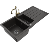 Mexen Andres 1.5-compartment granite sink with a drip tray and kitchen mixer tap Carla, Black/Gold - 6515-75-670700-50-B