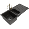 Mexen Andres granite sink 1.5-bowl with drainer and kitchen faucet Carla, black/gold - 6515-75-670700-50-B