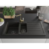 Mexen Andres granite sink 1.5-bowl with drainer and kitchen faucet Carla, black/gold - 6515-75-670700-50-B